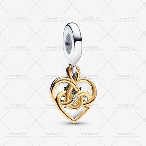 Pandora Lab-grown Diamond Engravable Mom Double Dangle Charm|Two-tone